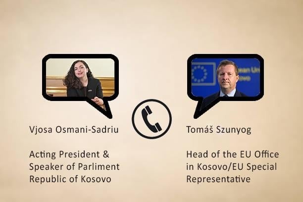 Vjosa Osmani mbajti takim virtual me shefin e Zyrës së  BE-së, z. Szunyog