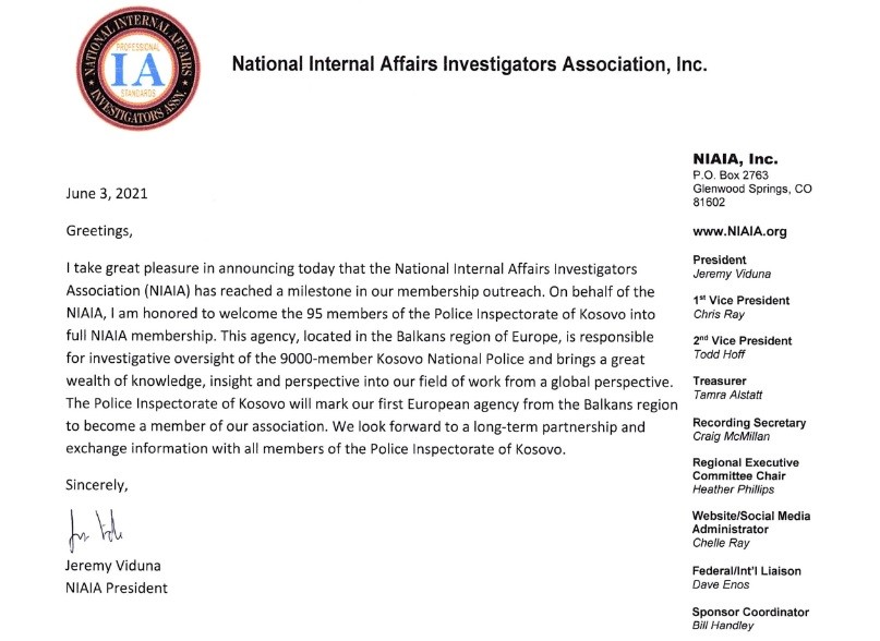 IPK pranon konfirmimin e anëtarësimit në NIAIA të SHBA-së